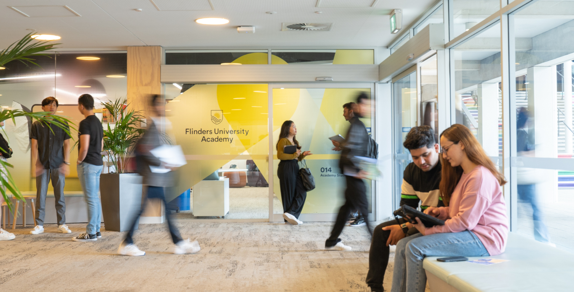 Flinders University Academy students inside a study space 